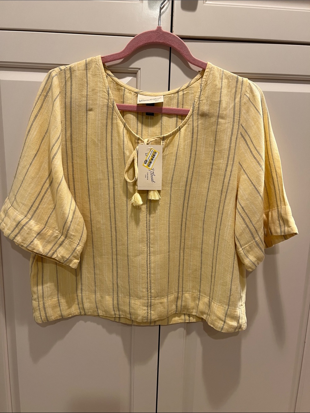 Universal Thread Yellow Striped Tie-Front Peasant Blouse